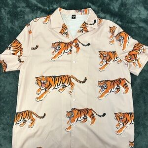 Tiger print button down shirt